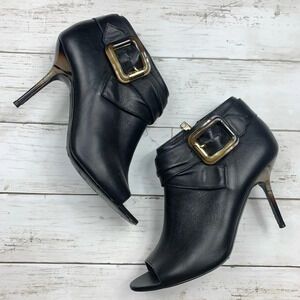 Burberry Sharnford Ankle Boots Open Toe Booties Buckle Leather Heels 38 1/2 Y2K